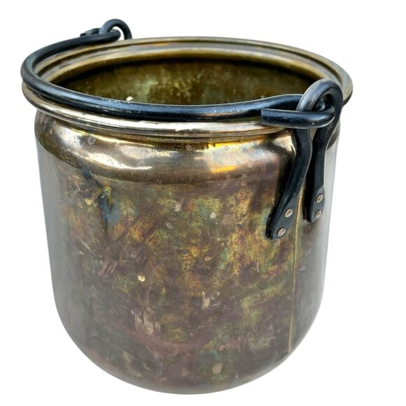 Brass Bucket Pot Planter Handmade Cast Iron Handle - Picture 4 of 13